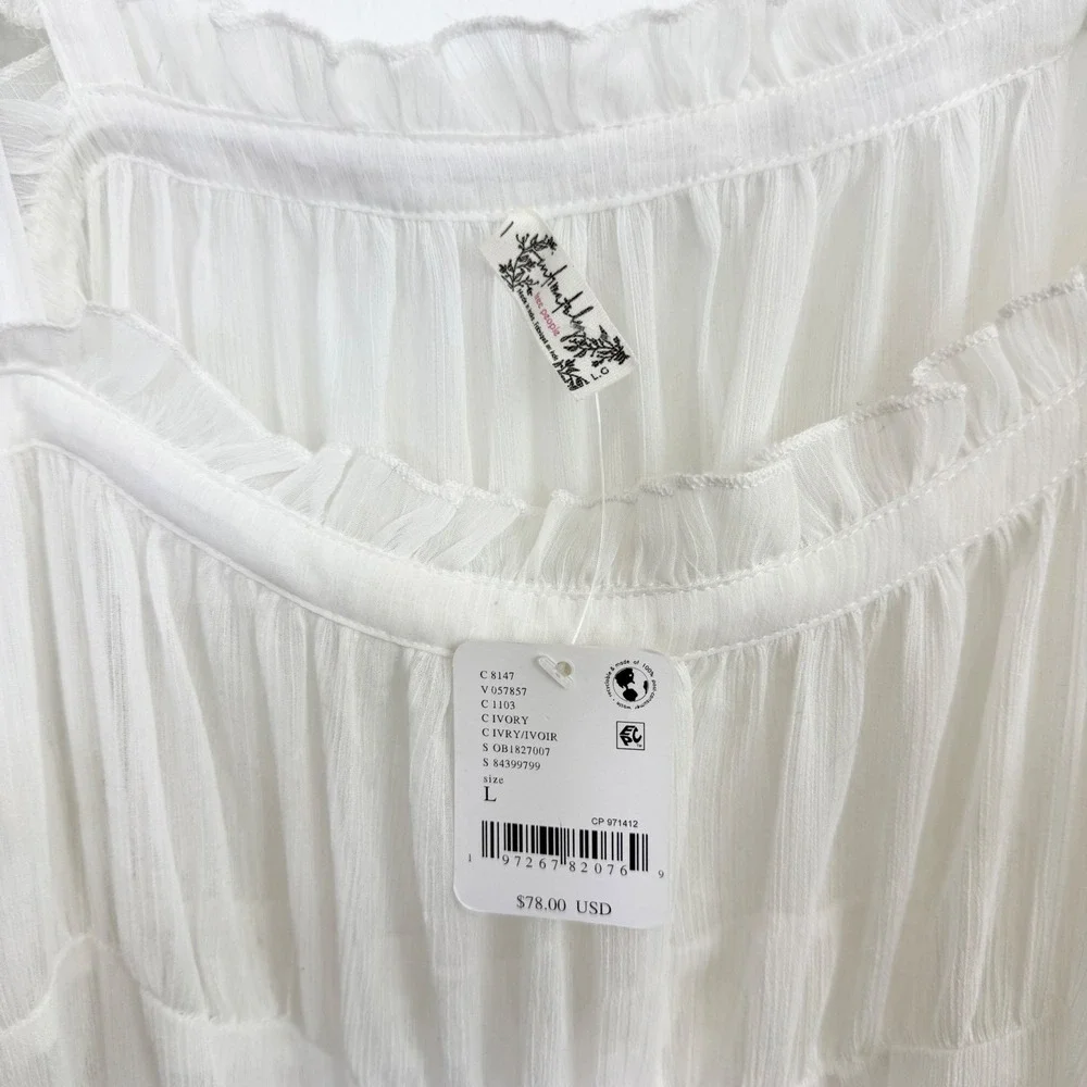 Free People Intimately Moon Phase Ruffle Sheer Midi Dress Ivory L NWT
